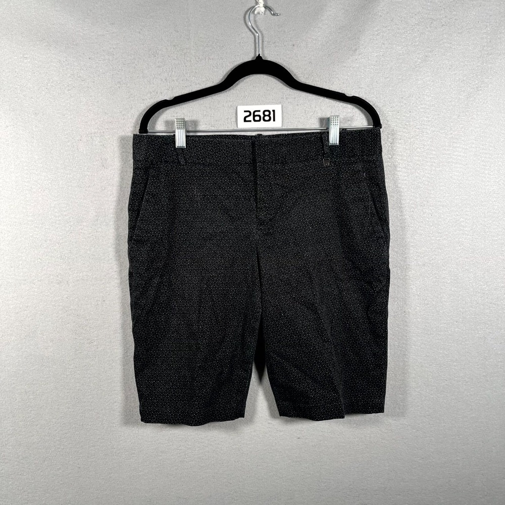 Calvin Klein Chino Shorts Womens 8 Black Geometric Print Stretch Flat Front